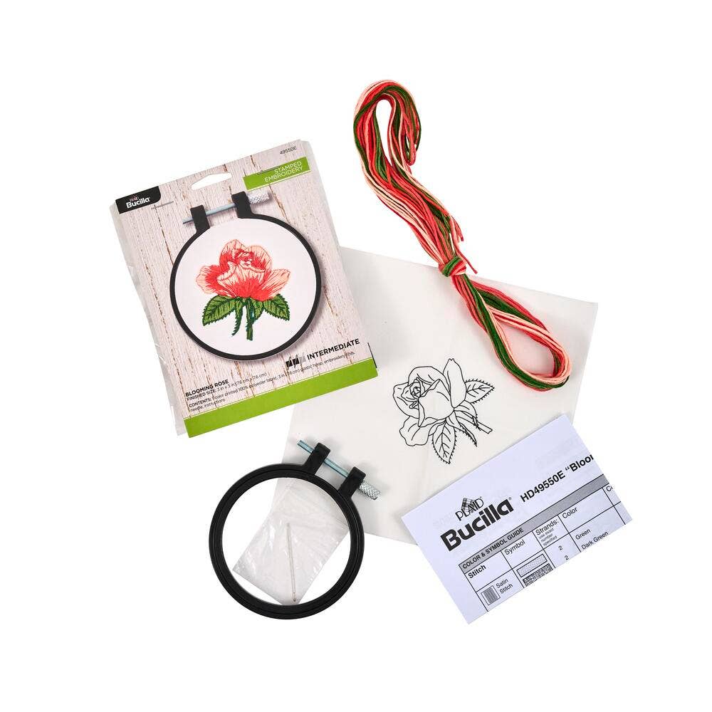 Stamped Embroidery Kit 3in Blooming Rose