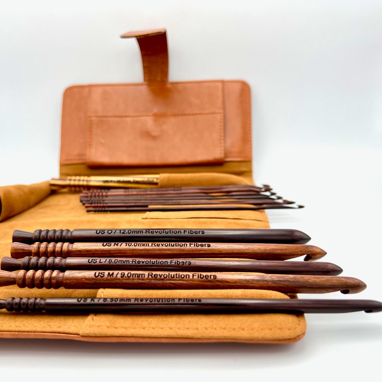 Premium Rosewood Crochet Hooks Set with Leather Carrying Case | 13