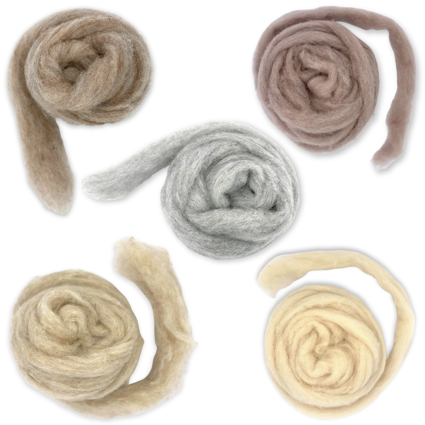 Woodland Neutrals Carded Corriedale Wool Sliver Variety Pack