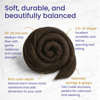 Natural Brown Corriedale Cross Combed Wool Top