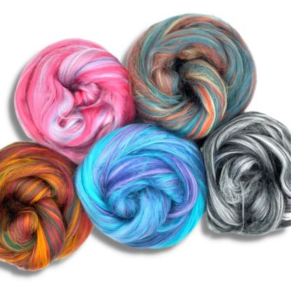 Dyed Multi-Color Bamboo Fiber Top | 5 Uber Soft, Luxurious Blended Colors | 125 Grams, 19 Micron