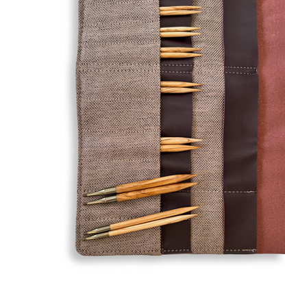 Premium 5 Inch Olive Wood Interchangeable Circular Knitting Needle Set | Leather Case (29 Piece Set)