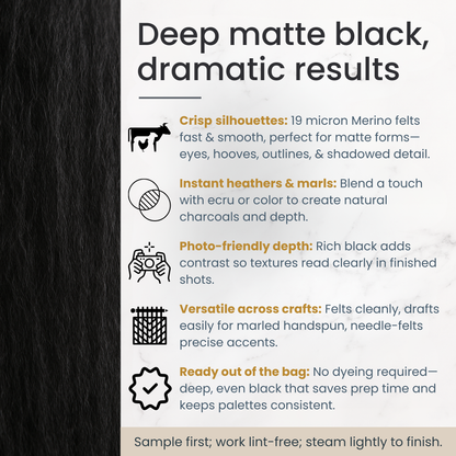 Black Merino Wool Carded Sliver | 19 Micron Dyed Wool