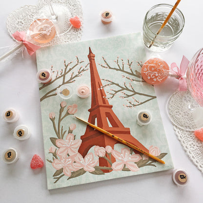Eiffel Tower with Cherry Blossoms | 8x10 paint-by-number kit