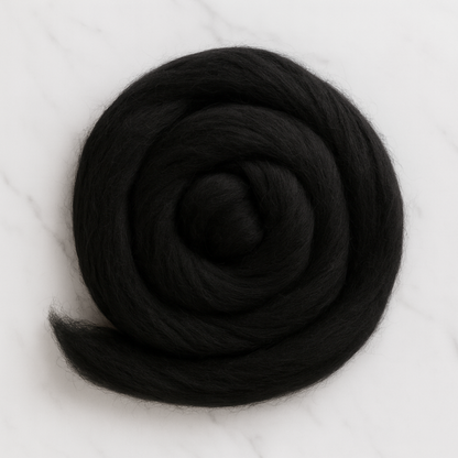 Black Merino Wool Carded Sliver | 19 Micron Dyed Wool