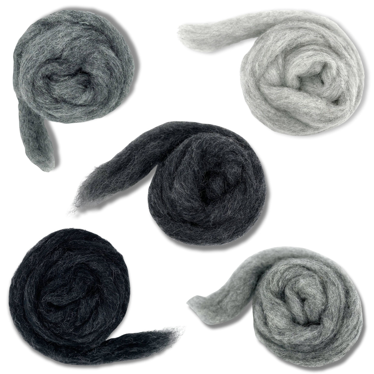 Grey Spectrum Carded Corriedale Wool Sliver Variety Pack