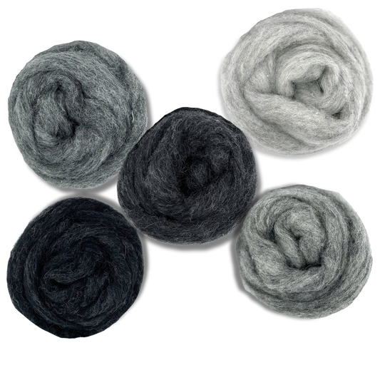Grey Spectrum Carded Corriedale Wool Sliver Variety Pack