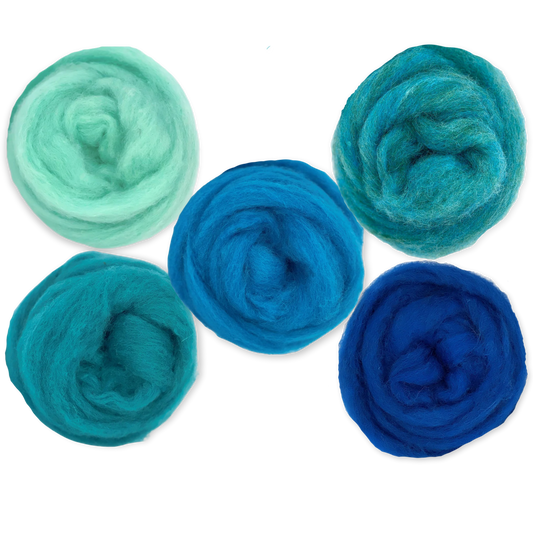 Deep Sea Carded Corriedale Wool Sliver Variety Pack