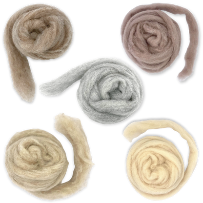 Woodland Neutrals Carded Corriedale Wool Sliver Variety Pack