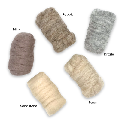 Woodland Neutrals Carded Corriedale Wool Sliver Variety Pack