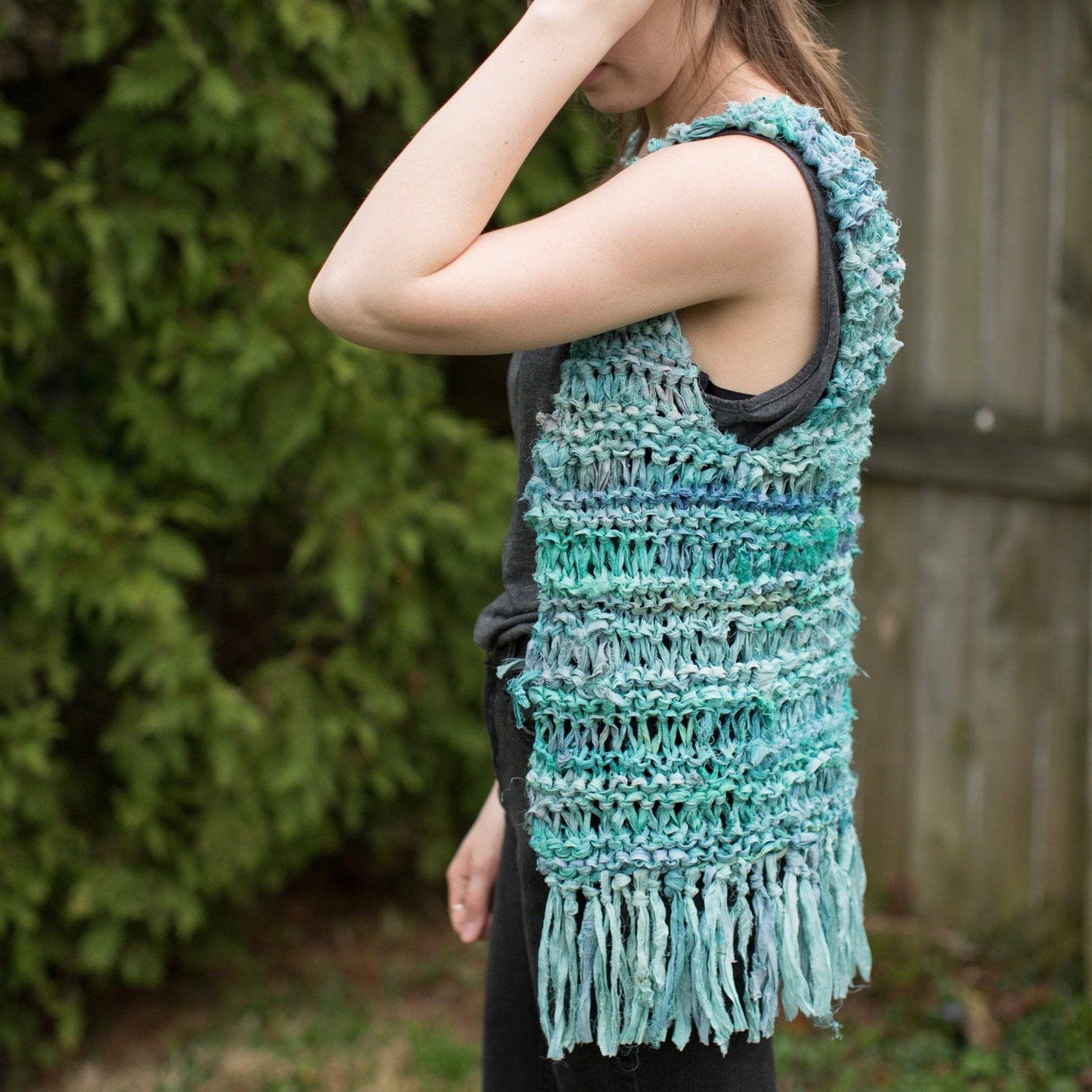 Silk Hippie Fringe Vest Knit Kit Crochet
